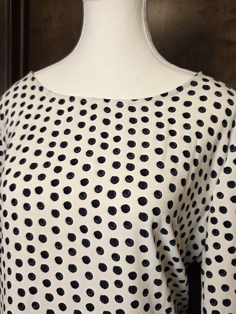 Talbots Black & White Polka Dot 3/4 Sleeve Top - Picture 3 of 13